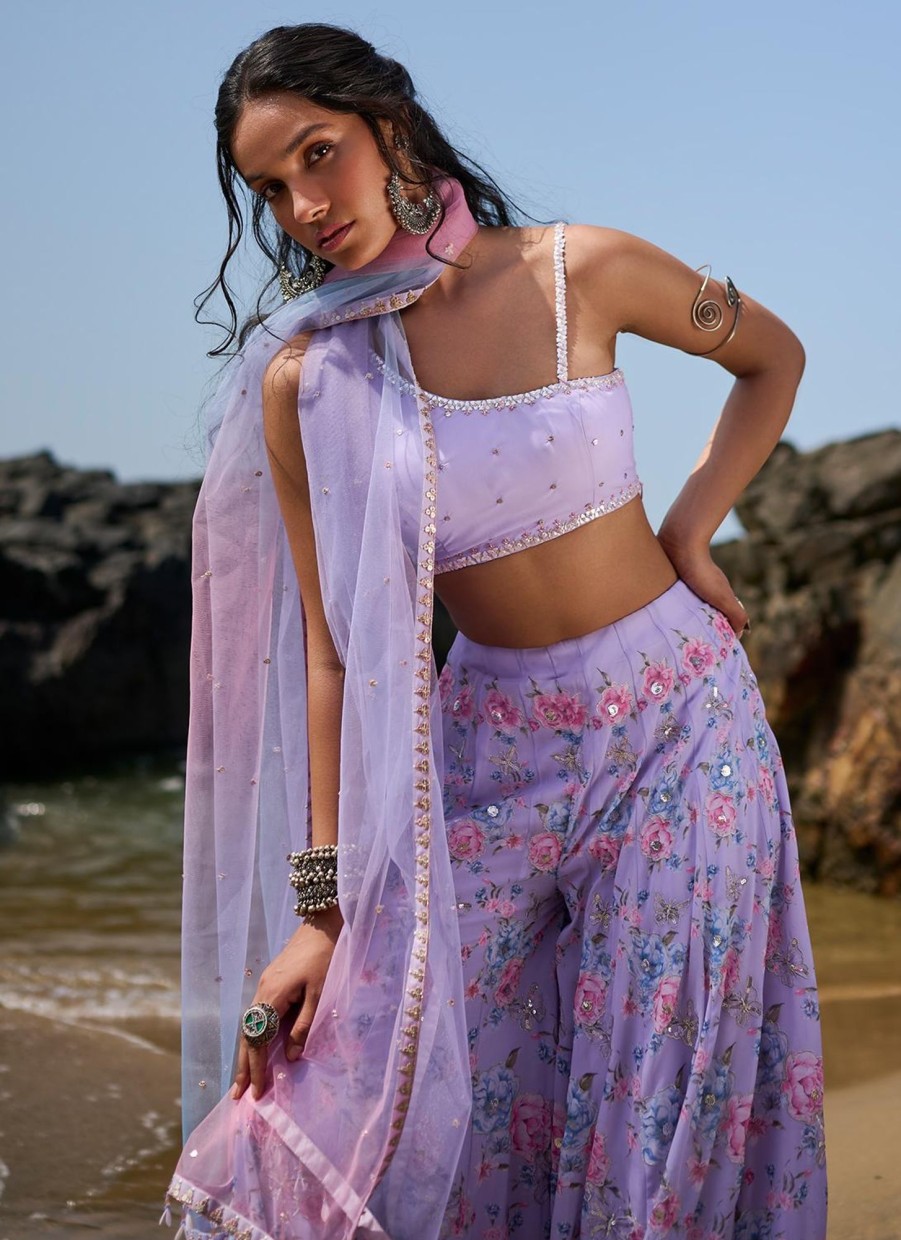 Women Lashkaraa | Lavender Floral Printed Palazzo Set