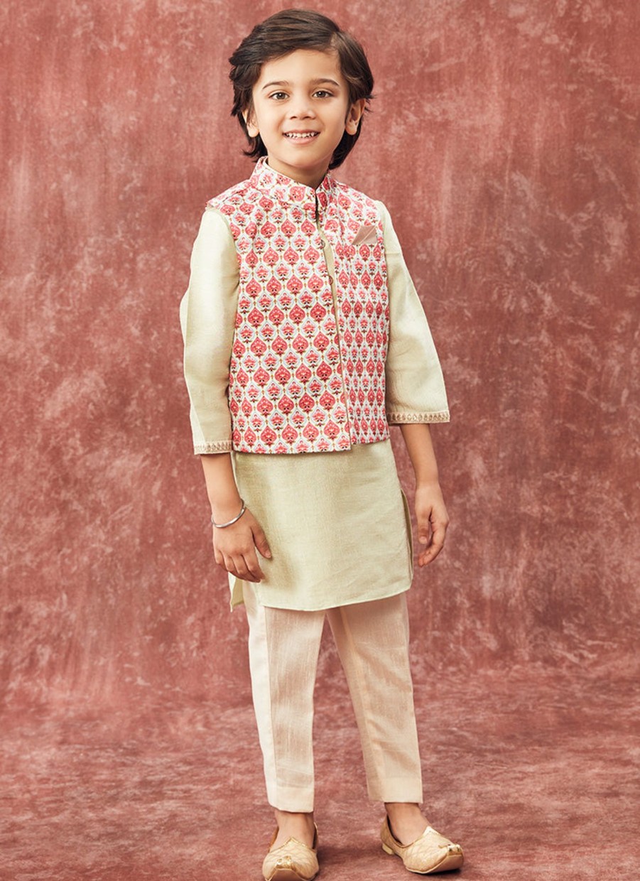 Kid Lashkaraa | Kids Dusty Green And Rose Nehru Jacket Set