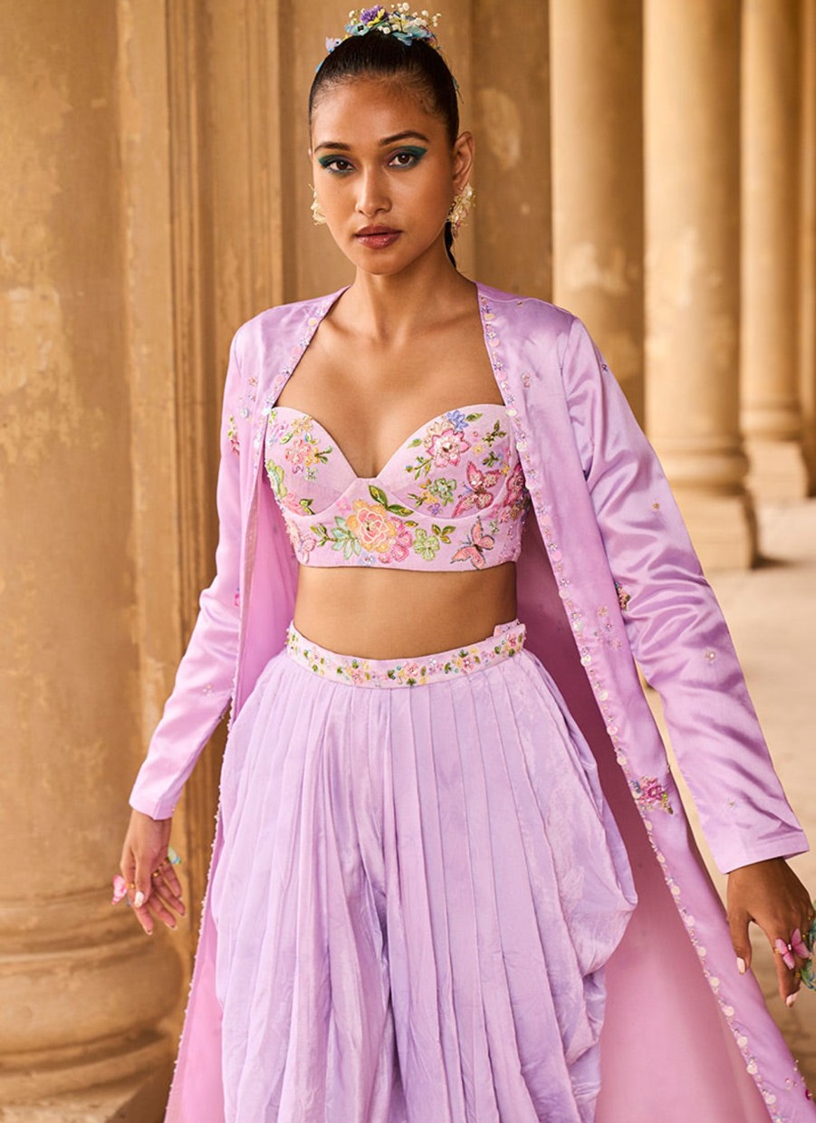 Women Lashkaraa | Light Purple Embellished Jacket Set