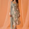 Women Lashkaraa | Dusty Green White Floral Printed Straight Suit