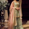 Women Lashkaraa | Light Green Embroidered Sharara Suit