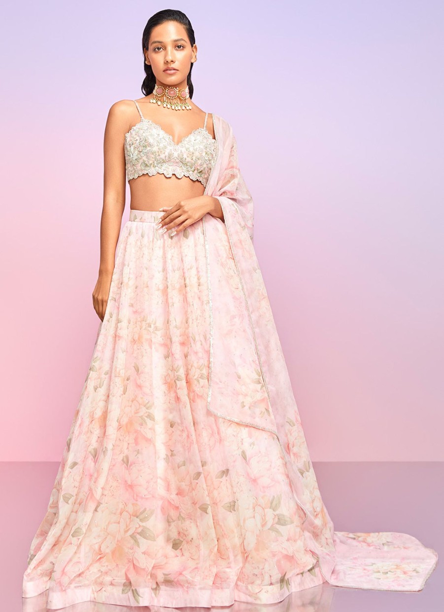 Women Lashkaraa | Light Pink Floral Embellished Lehenga