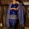 Women Lashkaraa | Blue Embroidered Velvet Punjabi Suit