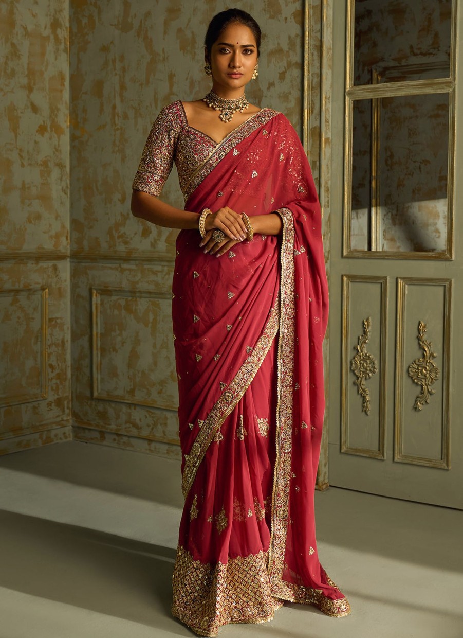 Women Lashkaraa | Red And Gold Embroidered Saree