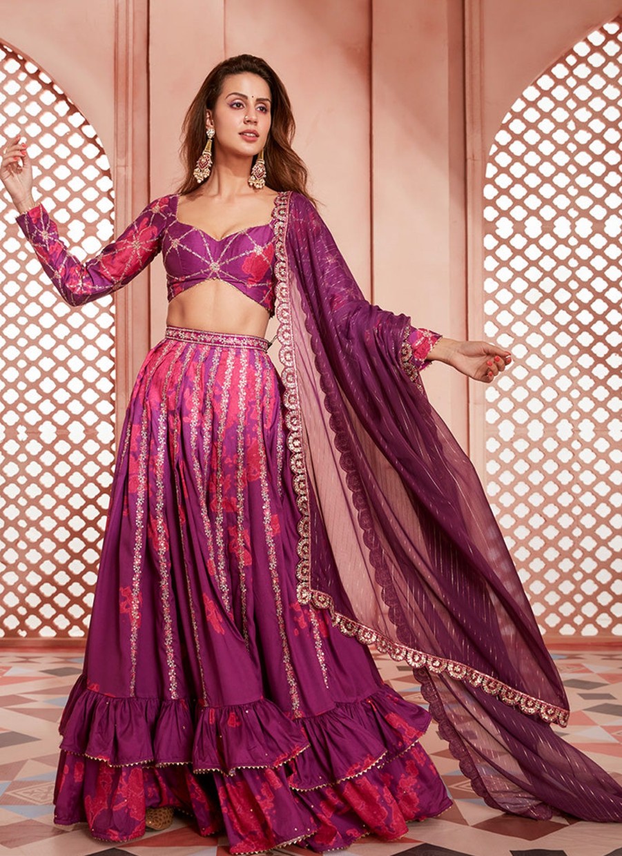 Women Lashkaraa | Purple And Pink Tie Dye Lehenga