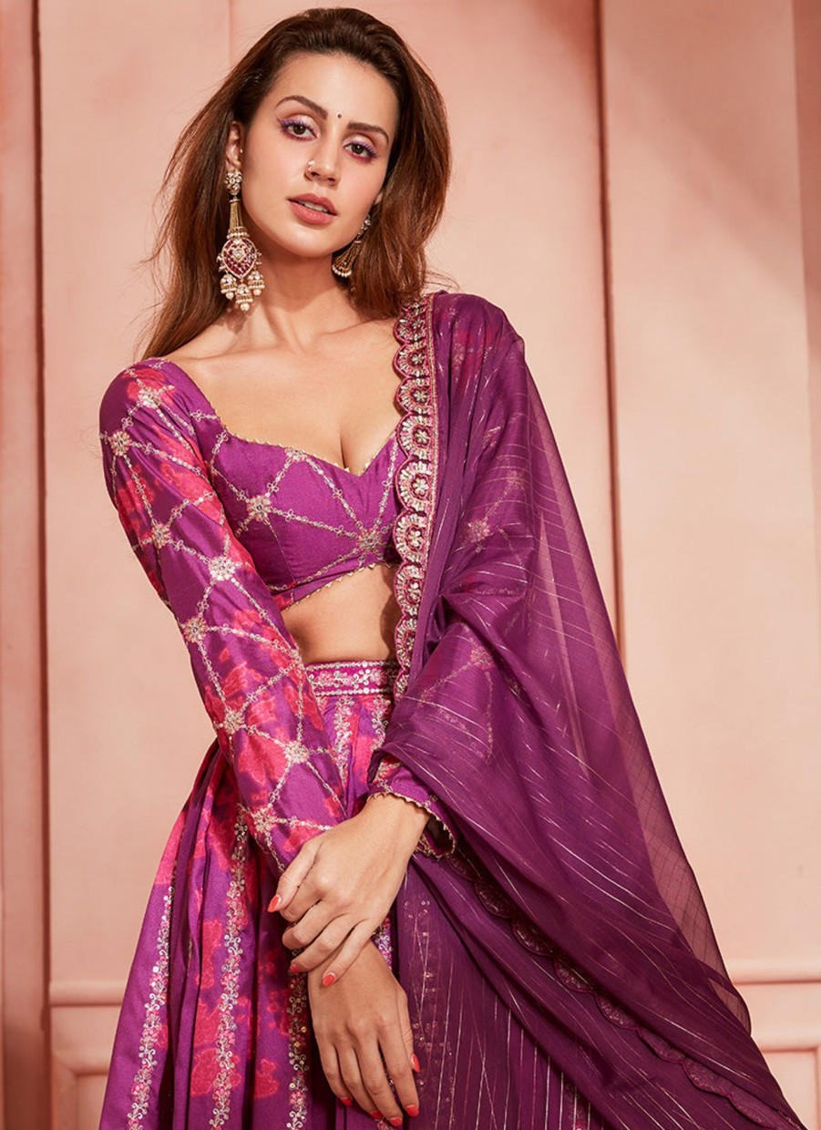 Women Lashkaraa | Purple And Pink Tie Dye Lehenga