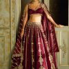 Women Lashkaraa | Deep Wine Embroidered Lehenga