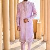 Men Lashkaraa | Lavender Hand Embroidered Velvet Sherwani