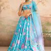 Women Lashkaraa | Sky Blue Floral Printed Lehenga