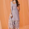 Women Lashkaraa | Grey White Floral Printed Punjabi Suit