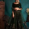 Women Lashkaraa | Bottle Green Embroidered Velvet Lehenga