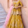 Women Lashkaraa | Yellow Embroidered Peplum Style Lehenga