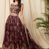 Women Lashkaraa | Deep Purple Floral Organza Lehenga