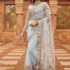 Women Lashkaraa | Light Dusty Blue Embroidered Net Saree