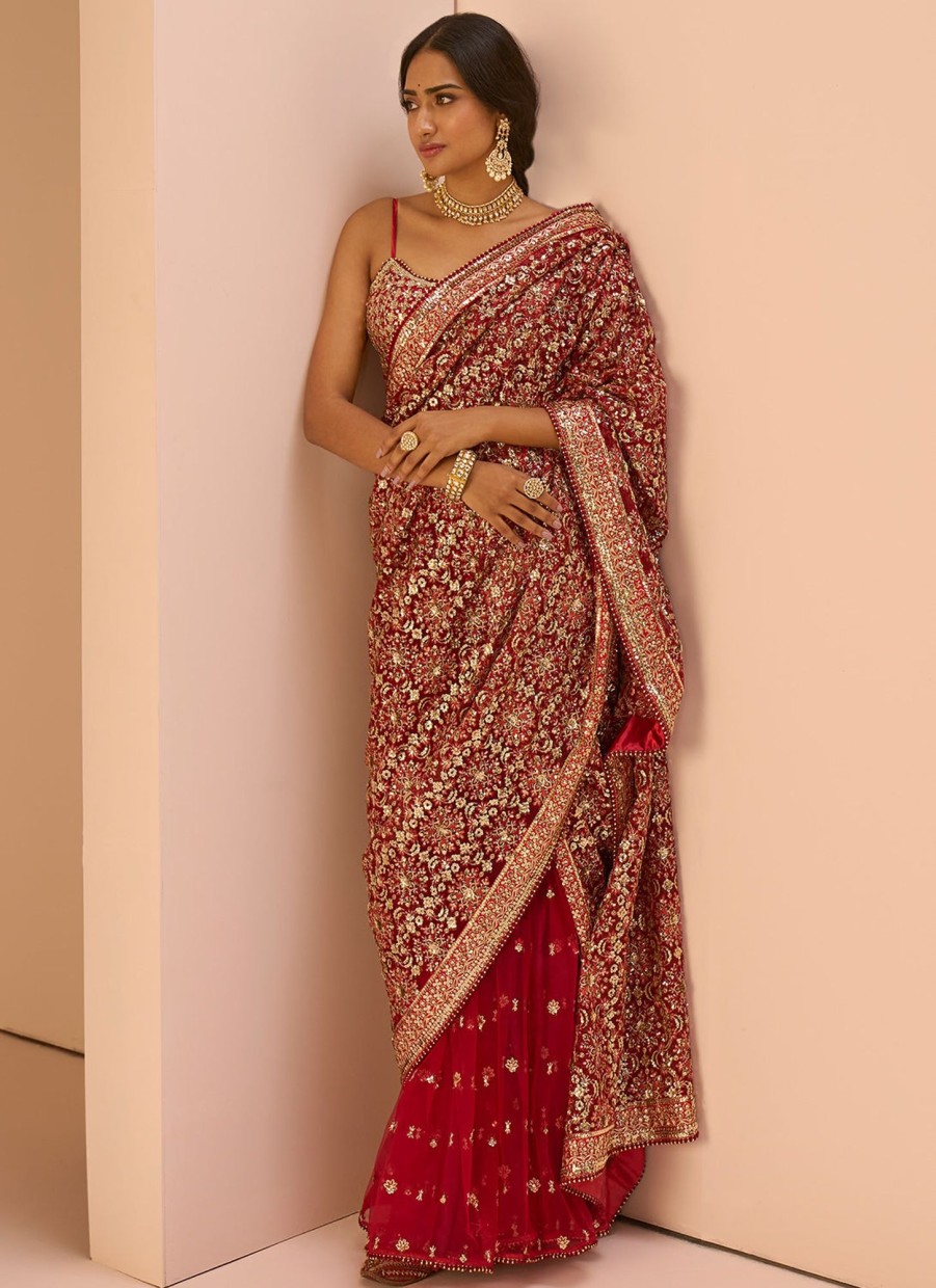 Women Lashkaraa | Red Embroidered Gharara Saree