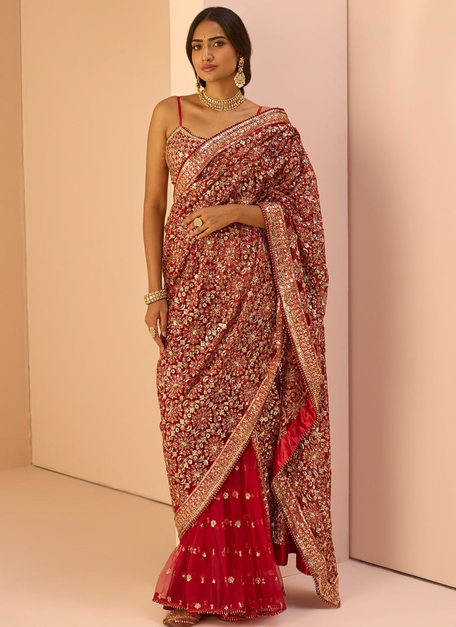 Women Lashkaraa | Red Embroidered Gharara Saree