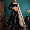 Women Lashkaraa | Dark Blue And Gold Embroidered Velvet Lehenga