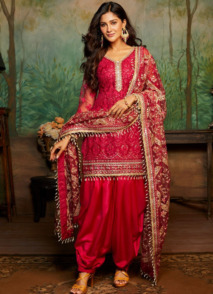 Women Lashkaraa | Hot Pink And Gold Embroidered Punjabi Suit