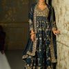 Women Lashkaraa | Dark Teal And Gold Embroidered Anarkali