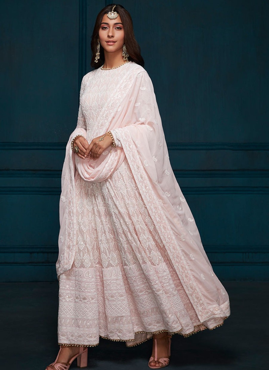 Women Lashkaraa | Light Pink Thread Embroidered Anarkali