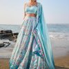 Women Lashkaraa | Light Blue Floral Printed Lehenga