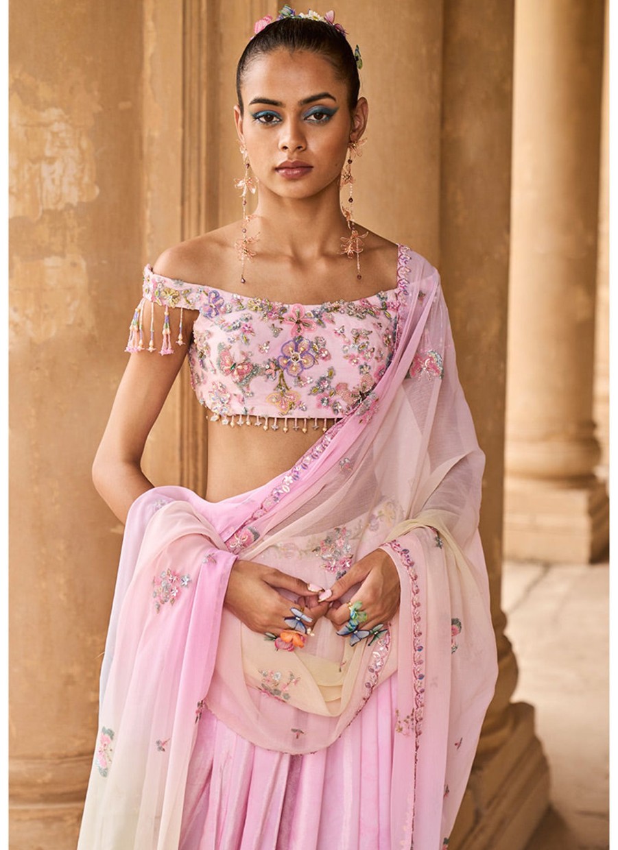 Women Lashkaraa | Soft Pink Off Shoulder Dhoti Style Suit