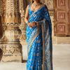 Women Lashkaraa | Blue Embroidered Brocade Saree