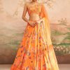 Women Lashkaraa | Orange Floral Printed Lehenga