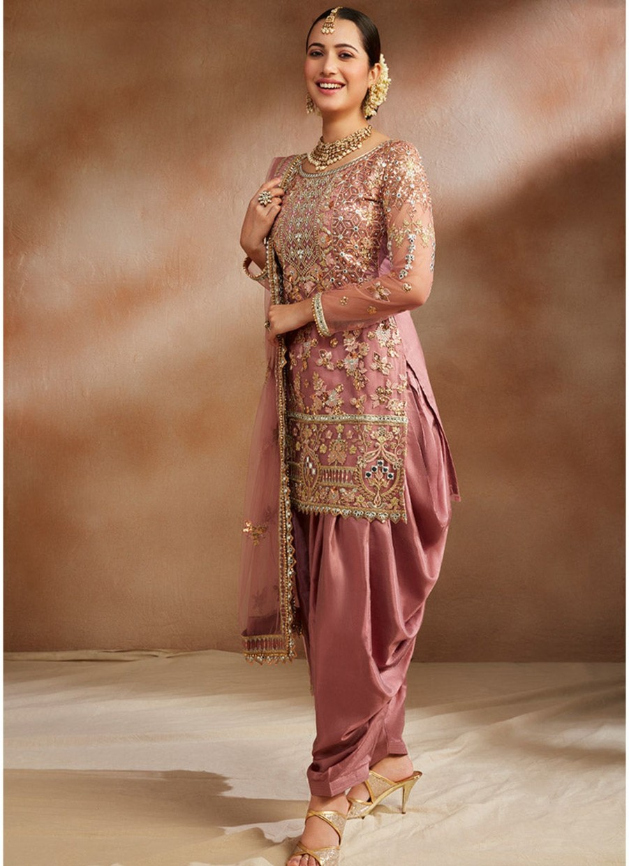 Women Lashkaraa | Dusty Rose And Gold Embroidered Punjabi Suit