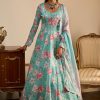 Women Lashkaraa | Light Blue Floral Printed Anarkali