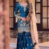 Women Lashkaraa | Teal And Peach Embroidered Gharara Suit