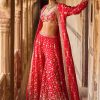 Women Lashkaraa | Red And Gold Embroidered Pant Set With Jacket