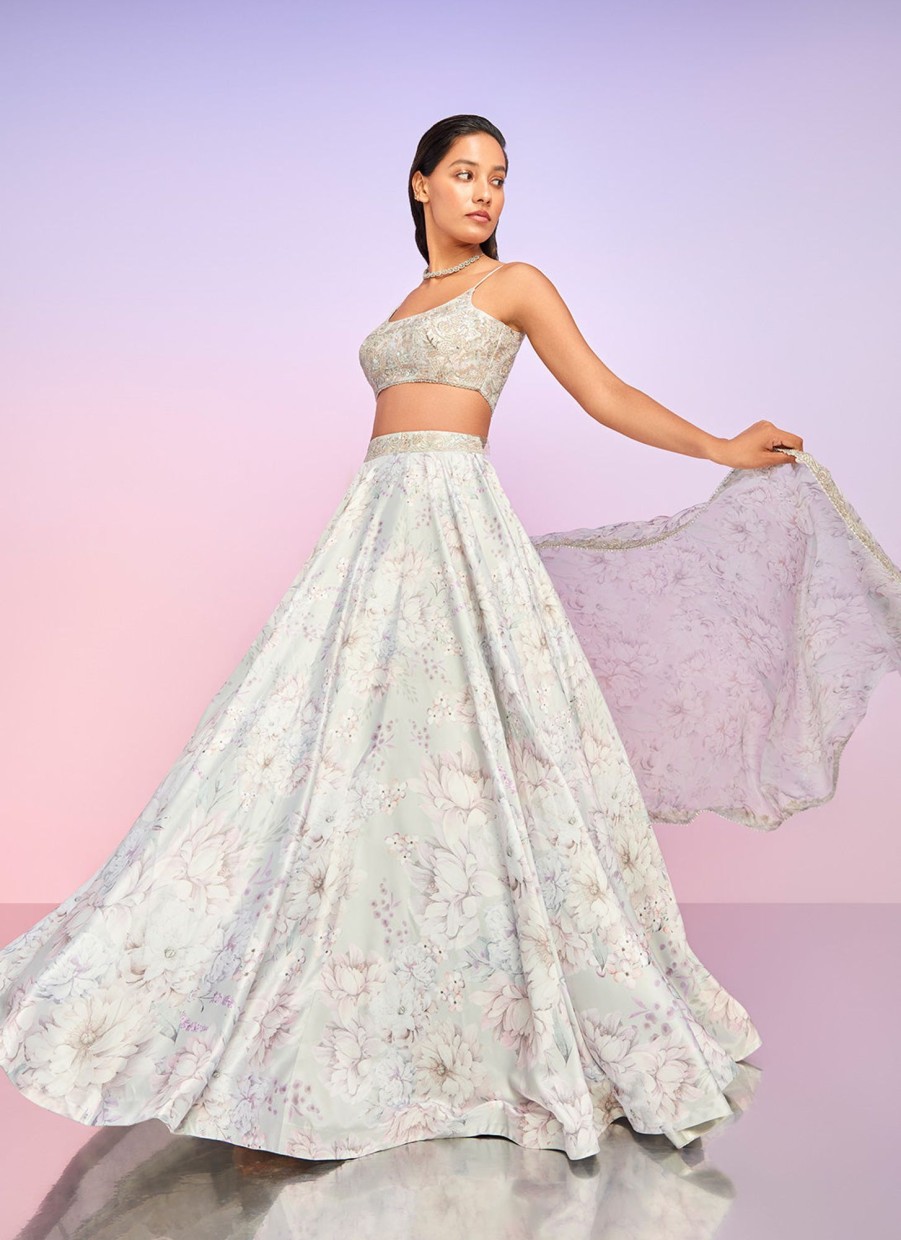 Women Lashkaraa | Dusty Lilac Floral Embellished Lehenga