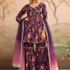 Women Lashkaraa | Dark Purple Floral Printed Gharara Suit