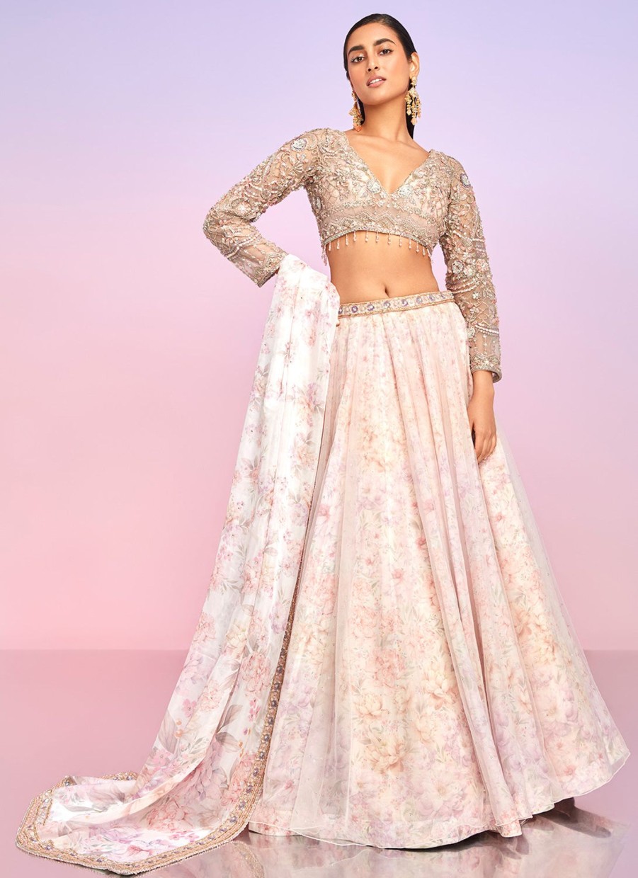 Women Lashkaraa | Soft Pink Floral Embellished Lehenga